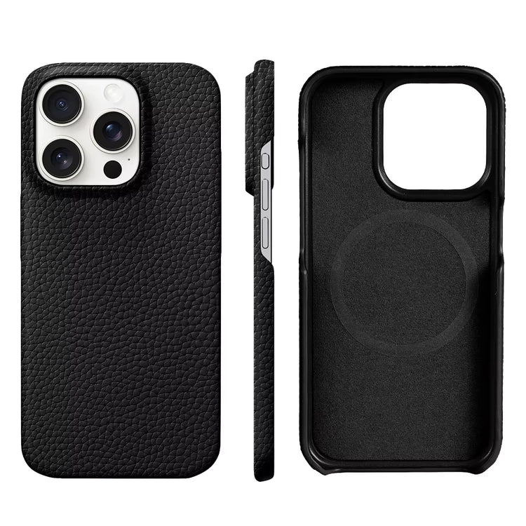 For Magsafe Case for Iphone 15 16 Pro Max Promax 16Pro Natural Cowhide Lychee Leather Magnetic Protector Luxury Phone Back Cover