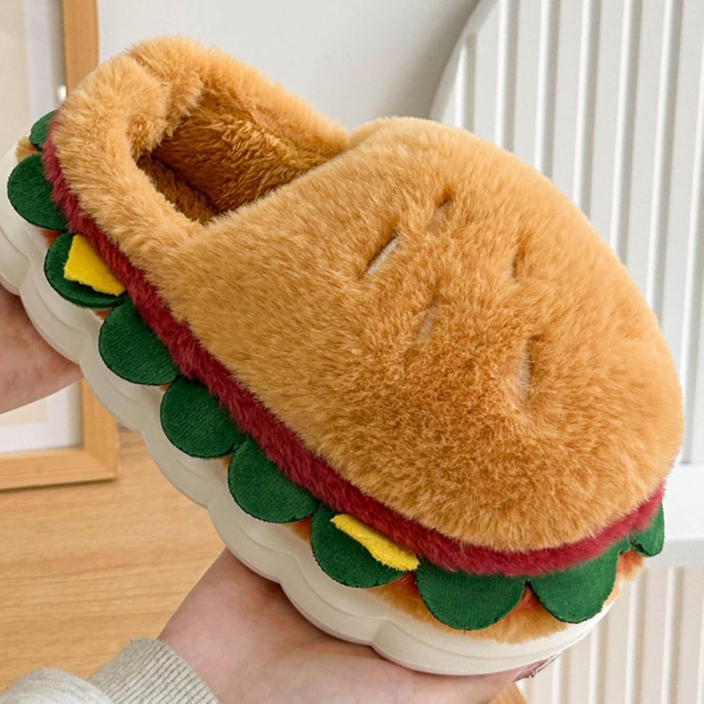 Winter Warm Hamburger Slippers for Home, Ideal for New Year Celebrations, EU Size 38-39