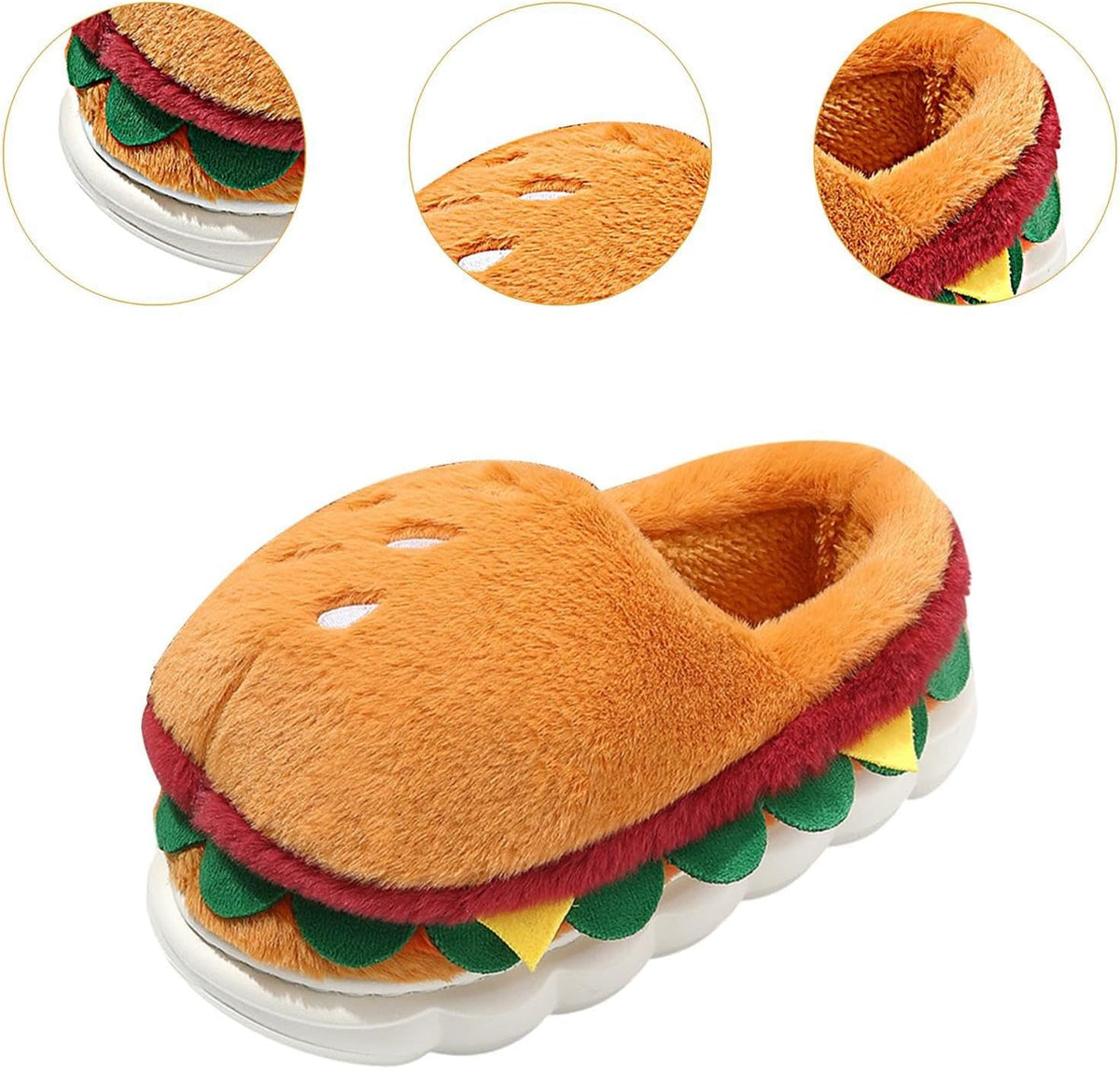 Winter Warm Hamburger Slippers for Home, Ideal for New Year Celebrations, EU Size 38-39