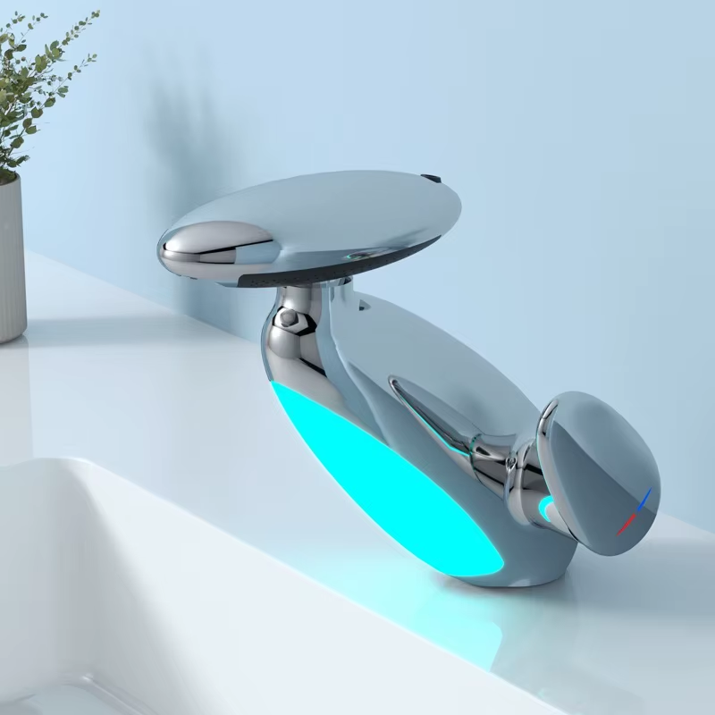 Elevate Your Bathroom with the Stylish Penguin Pull-Out Basin Faucet Featuring LED Light and Color-Changing Spray