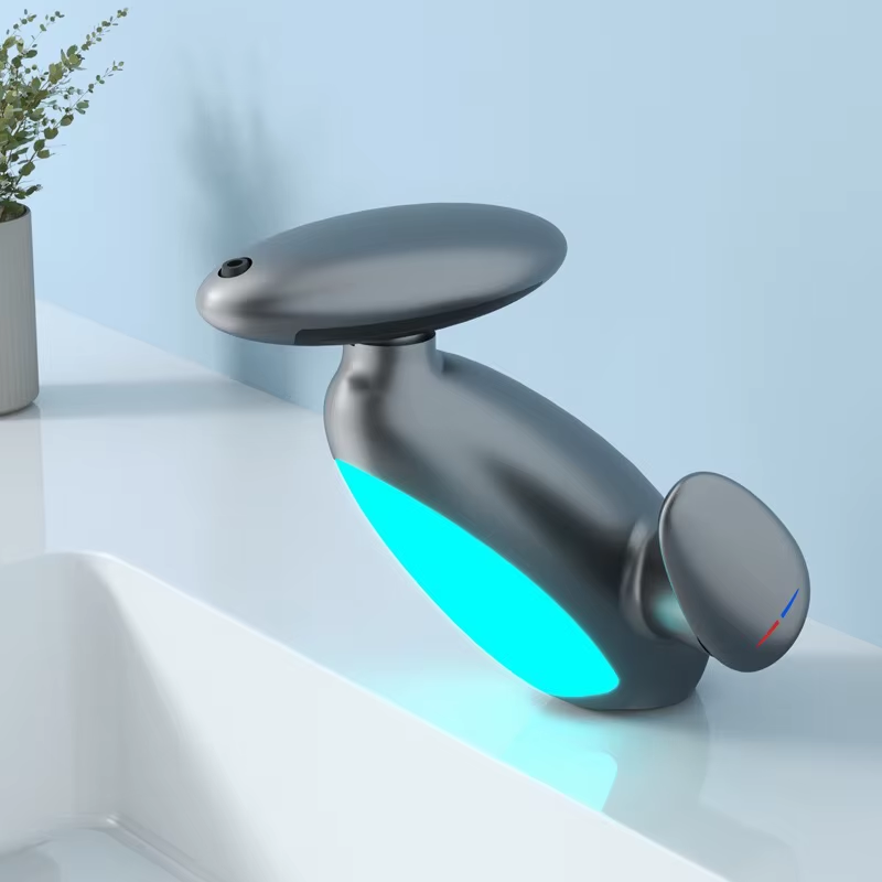 Elevate Your Bathroom with the Stylish Penguin Pull-Out Basin Faucet Featuring LED Light and Color-Changing Spray